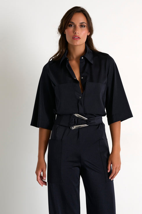 Shan Glitter Chrome effect jumpsuit